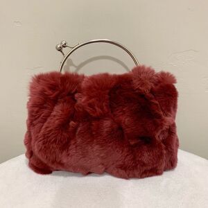 Handmade Real Rex Rabbit Fur Kisslock Satchel Bag/ Crossbody